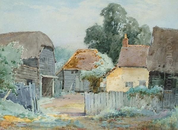 A Farmstead Oil Painting by Henry John Sylvester Stannard