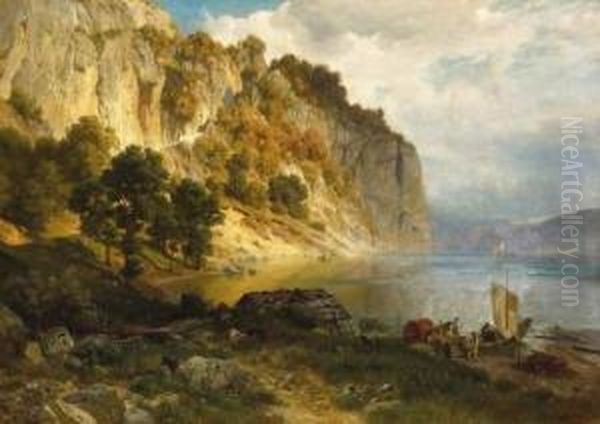 Felsmassiv Am Walenstadter See Oil Painting by Johann Gottfried Steffan