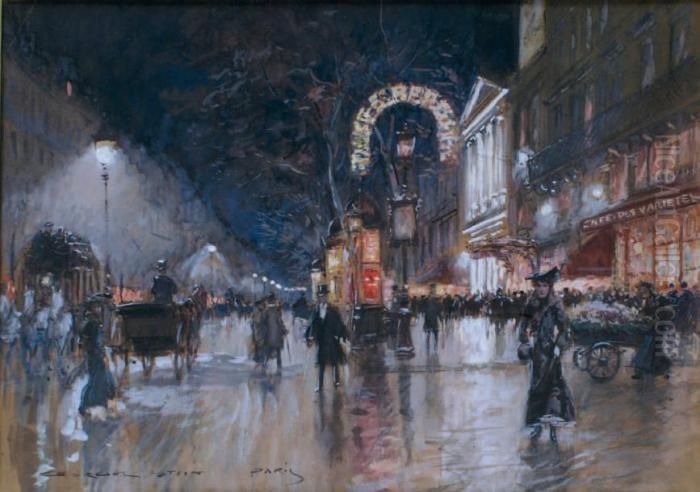 Paris, La Nuit, Les Grands Boulevards Oil Painting by Georges Stein