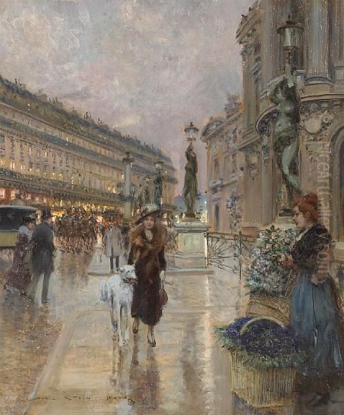 A Flower Seller Outside The Paris Operahouse Oil Painting by Georges Stein