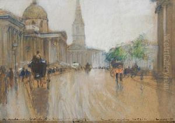 View Of The National Gallery And Stmartin-in-the-fields, London Oil Painting by Georges Stein
