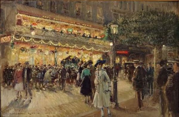 Geneve, Grand Quai, Cafe Du Nord Oil Painting by Georges Stein