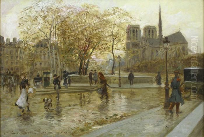 Animation Pres De Notre-dame Oil Painting by Georges Stein
