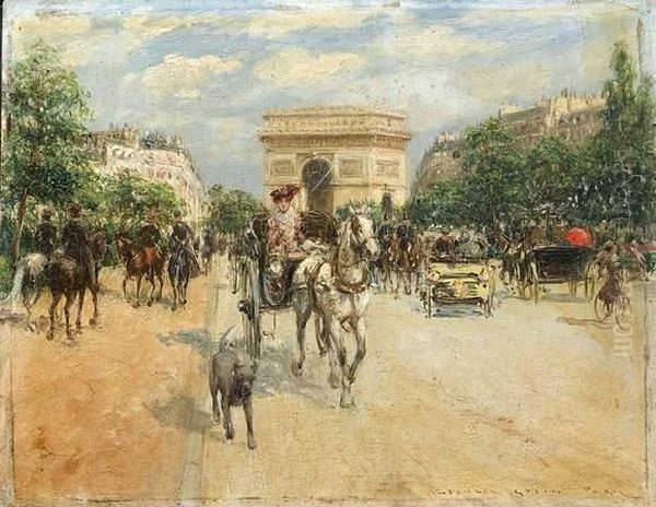 Caleches Pres De L'arc De Triomphe. Oil Painting by Georges Stein