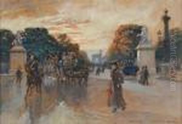 Avenue Des Champs-elysees Au Crepuscule, Paris Oil Painting by Georges Stein