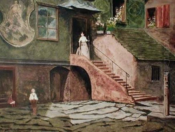 Scene De Genre Dans Une Cour Oil Painting by Georges Stein