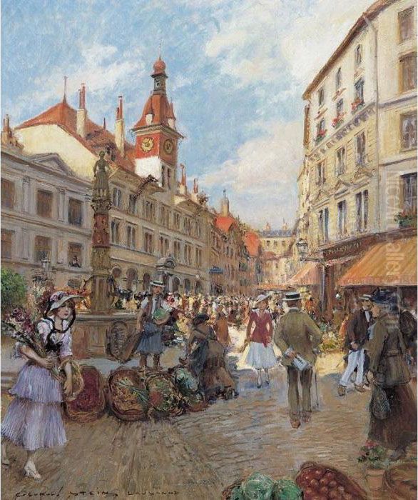 Place Palud A Lausanne Oil Painting by Georges Stein