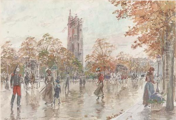 Walking In St. Jacques, Paris Oil Painting by Georges Stein
