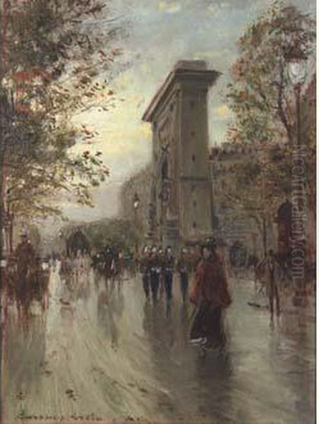 Vue De Paris, Grands Boulevards Animes Oil Painting by Georges Stein