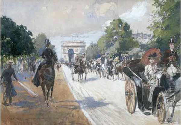 Caleches Sur L'avenue Foch Oil Painting by Georges Stein