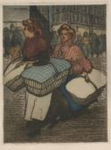 Blanchisseuses Reportant L'ouvrage Oil Painting by Theophile Alexandre Steinlen