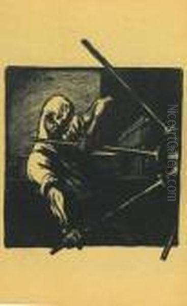 Album De Lithographies. Vers 1906. Preface De C. De Sainte-croix.
 Suite Complete De 6 Planches Par Ou D'apres Steinlen (le
 Transporteur, Crauzat 268), Rodin, Bourdelle, Traiteur, Robin Et
 Dubray. Oil Painting by Theophile Alexandre Steinlen