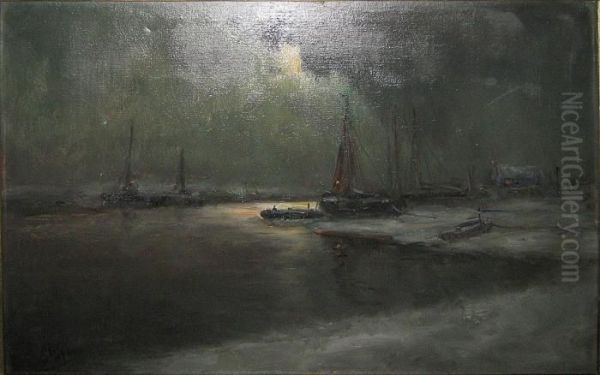 Vue Nocturne De L'escaut Oil Painting by Romain Steppe