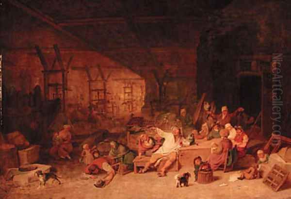 A wayzgoose in a printing press Oil Painting by Jacques Albert Senave