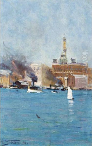 Circular Quay, Sydney Harbour Oil Painting by Arthur Ernest Streeton