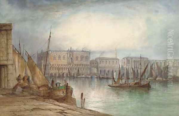 A capriccio view of the Doge's Palace and Bacino di San Marco seen from the Dogana Oil Painting by Italian School