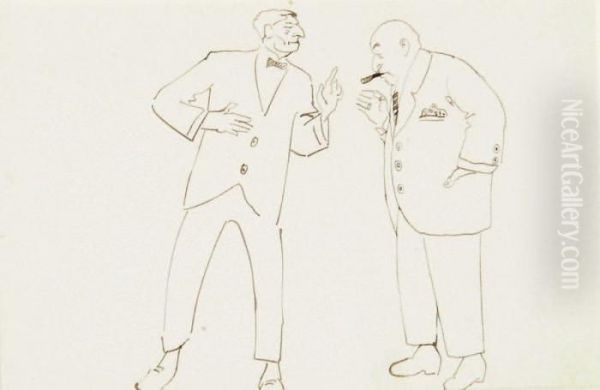 Deux Civils En Pied Discutant Oil Painting by Arthur Szyk