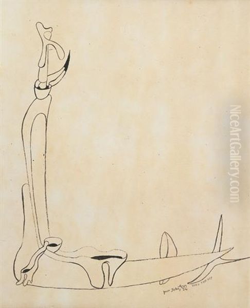 French/american - Untitled Oil Painting by Yves Tanguy