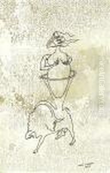 Femme Au Taureau Oil Painting by Yves Tanguy