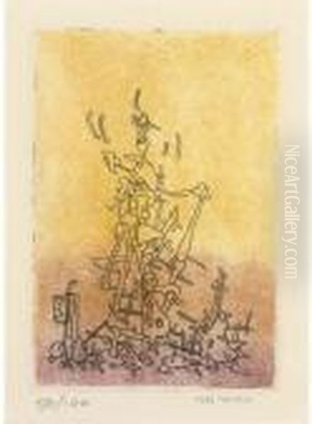 Sept Microbes Vus A Travers Un Temperament (wittrock 18) Oil Painting by Yves Tanguy