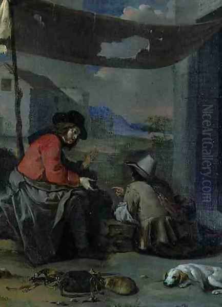 Two Figures Seated with a Dog Oil Painting by Michael Sweerts