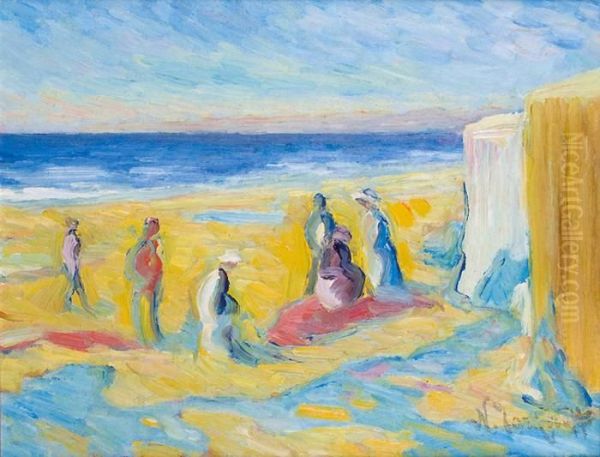 Plage Animee Oil Painting by Nicolas Tarkhoff