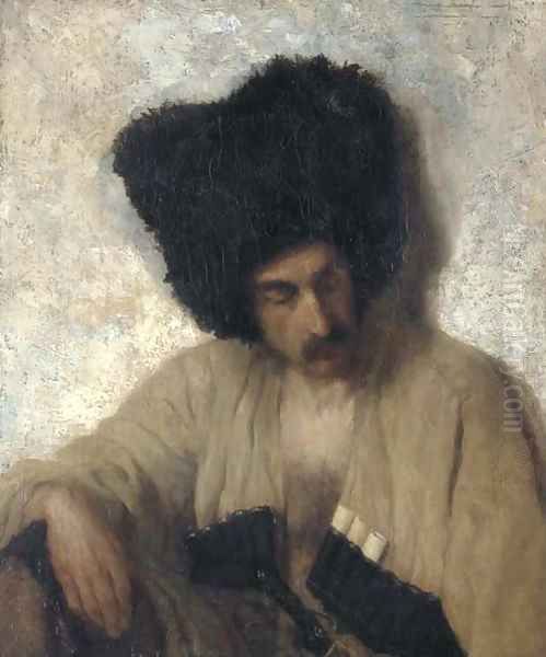 A Caucasian in a papakha Oil Painting by Russian School
