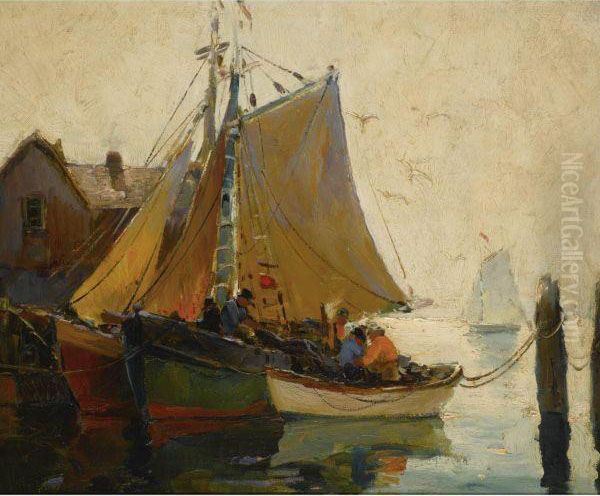 Boats In Rockport Harbor Oil Painting by Anthony Thieme