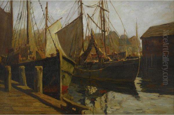 Ships In Harbor Oil Painting by Anthony Thieme