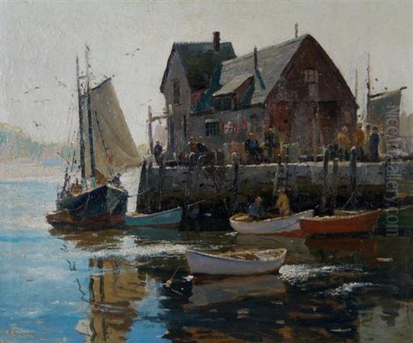 New England Harbor Oil Painting by Anthony Thieme