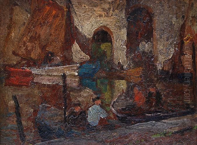 New England Dock Scene Oil Painting by Anthony Thieme