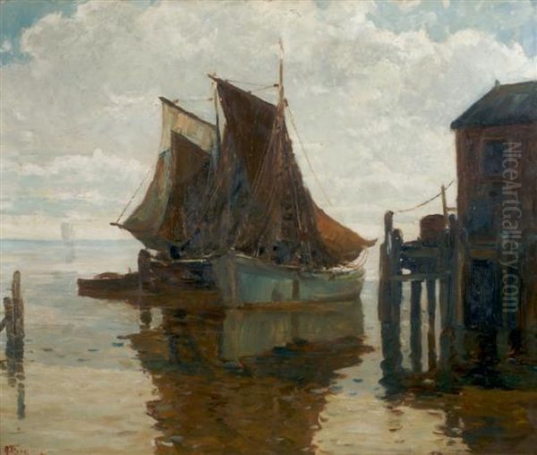 Boats In Harbor Oil Painting by Anthony Thieme