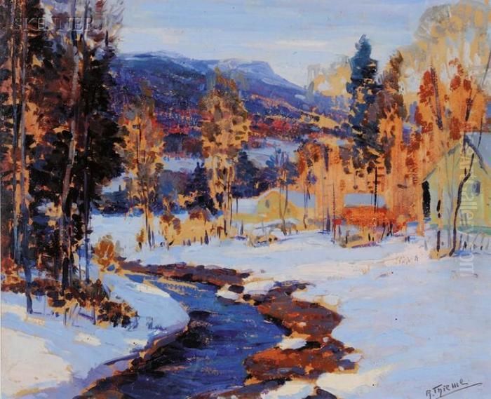 Landscape In Winter Oil Painting by Anthony Thieme