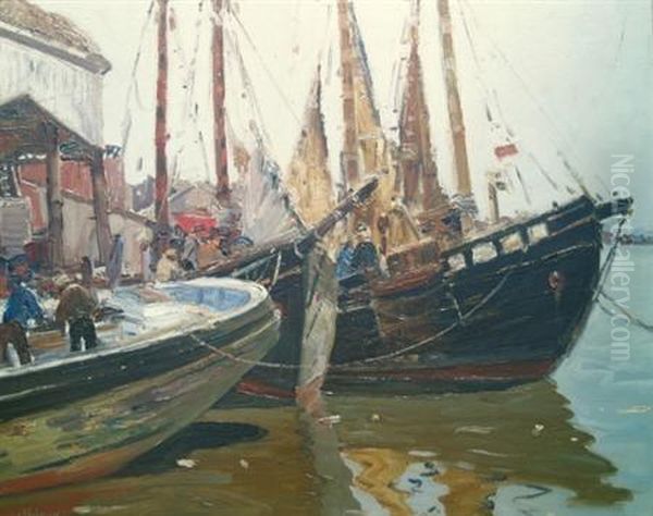 Harbor Scene Oil Painting by Anthony Thieme