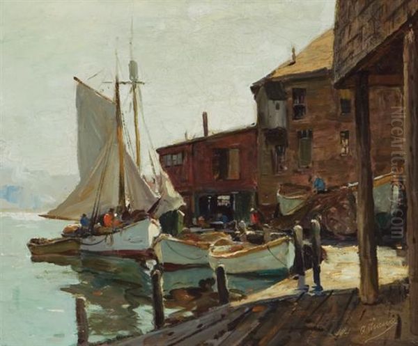 ''italian Wharf, Gloucester'' Oil Painting by Anthony Thieme