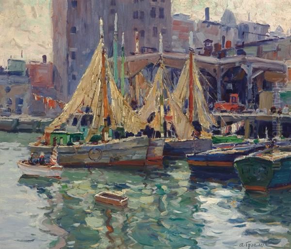 T-wharf, Boston Oil Painting by Anthony Thieme