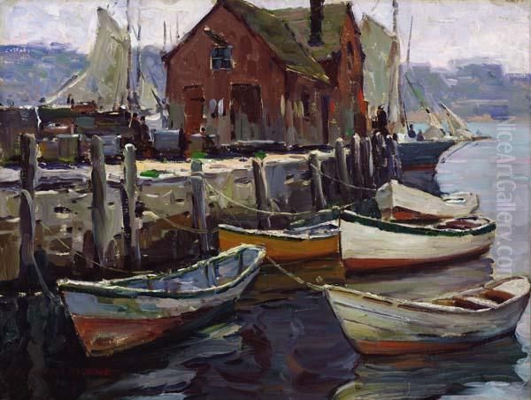 Boats At Dock Oil Painting by Anthony Thieme Boats At Dock Oil Painting by Anthony Thieme