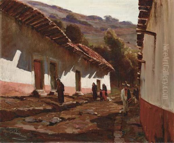 A Village Street Oil Painting by Anthony Thieme