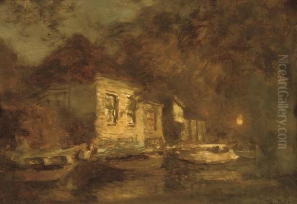 Avondgezicht Bij Enkhuizen: Dusk Oil Painting by Willem Bastiaan Tholen