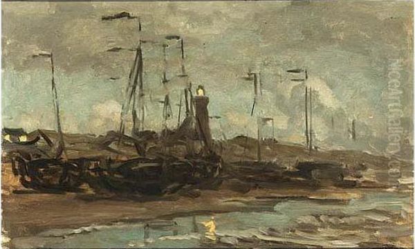 Bomschuiten On The Beach Oil Painting by Willem Bastiaan Tholen