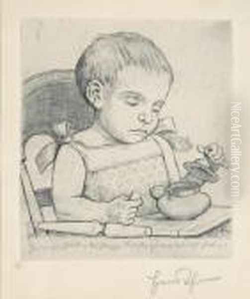 Kind Im Kinderstuhl Oil Painting by Hans Thoma