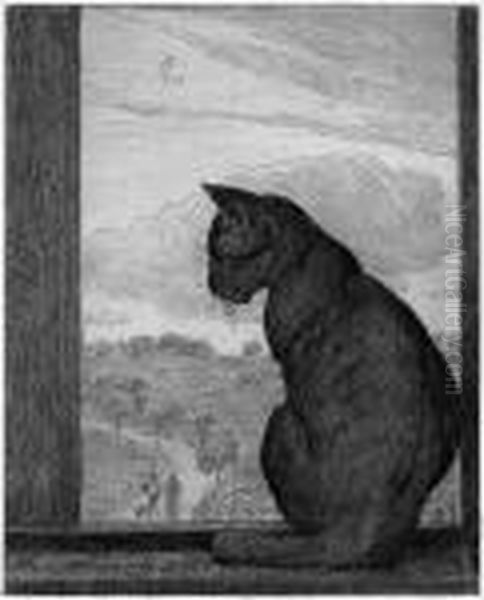 Die Katze (abendfrieden) Oil Painting by Hans Thoma