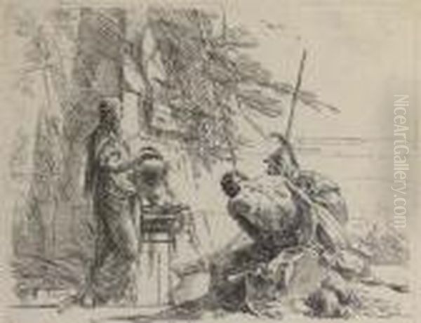 A Woman With Her Hands On A Vase, A Soldier And A Slave Oil Painting by Giovanni Battista Tiepolo