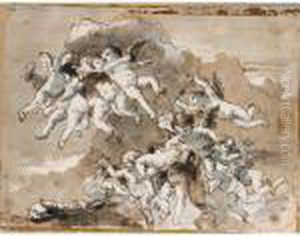 Putti In Clouds Oil Painting by Giovanni Domenico Tiepolo