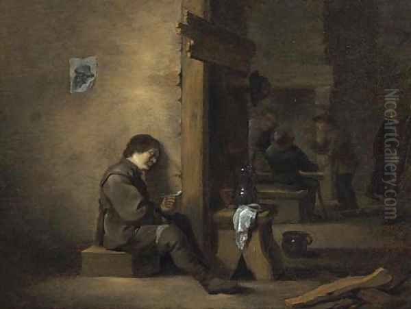 Boors smoking and drinking in a tavern Oil Painting by Hendrick Maertensz. Sorch (see Sorgh)