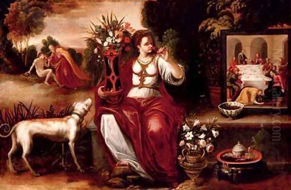 An allegory of the sense of smell Oil Painting by Juan De Arellano Santorcaz