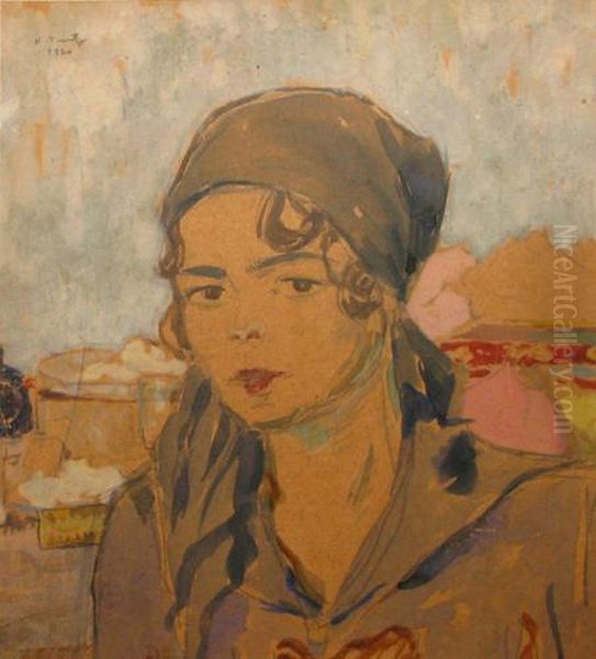 Portret In Peisaj Oil Painting by Nicolae Tonitza