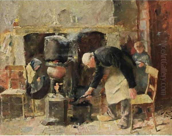 Preparing The Meal Oil Painting by Jan Toorop