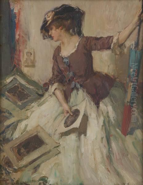 Jeune Femme Contemplant Des Croquis Oil Painting by Fernand Toussaint