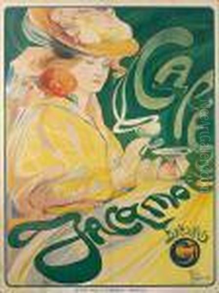 Cafe Jacqmotte Oil Painting by Fernand Toussaint